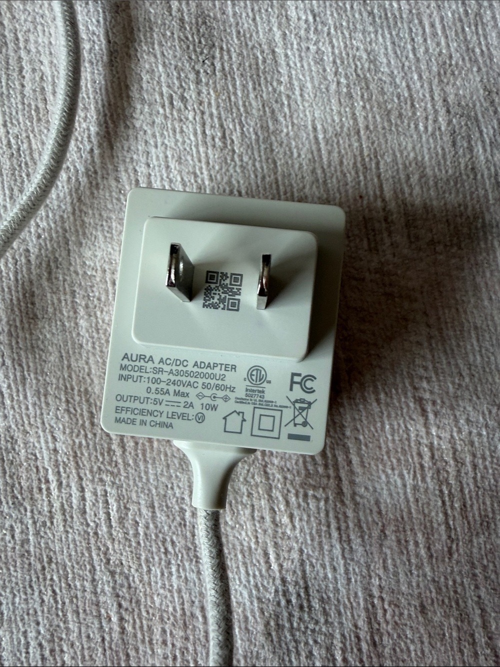 Aura Carver May Gray Fabric Power Adapter Cord - Picture 2 of 2